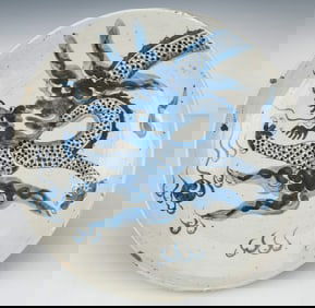 Chinese Guangxu Blue and White Dragon Plate, Late 19th/Early 20th C.