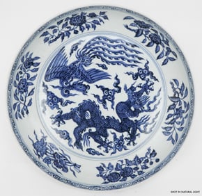 Chinese Blue and White Dragon and Phoenix Plate