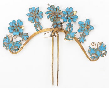 Large Antique Chinese Kingfisher Feather Hair Pin Ornament