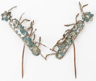 Pair of Antique Chinese Kingfisher Hair Ornaments
