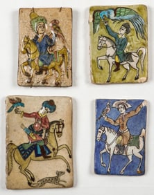 4 Antique Qajar Tiles, Persia, Early 19th C.
