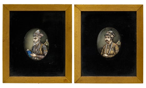 2 Antique Painted Portraits of Mughal Royals 19th C.