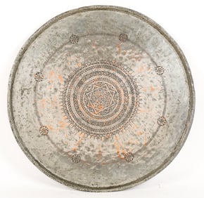 Antique Armenian Tinned Copper Engraved And Inscribed Tray, D: 34"