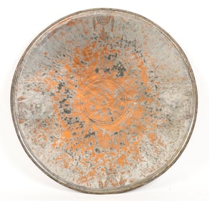 Antique Armenian Tinned Copper Engraved And Inscribed Tray