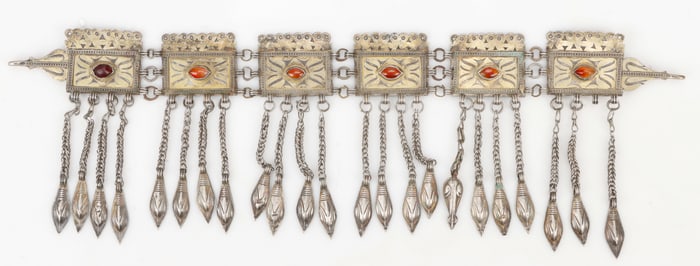 Antique Turkmen Tekke Gilt Silver and Carnelian Headdress
