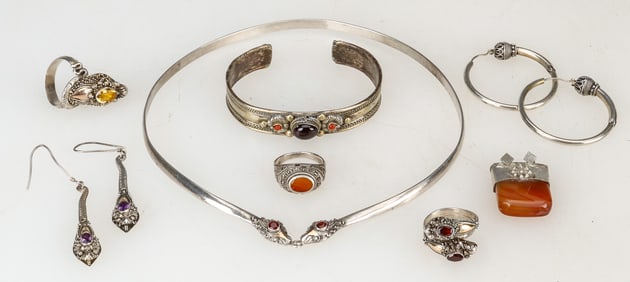 8 Pieces of Indian Silver Jewelry