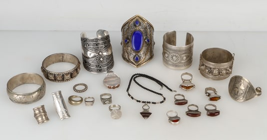22 Pieces of North African Taureg Silver Jewelry