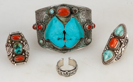 4 Pieces of Pakistani Silver Jewelry