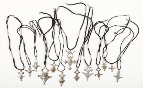 Collector's Lot of 13 Saharan Tuareg Necklaces, Agadez Crosses
