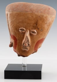 Pre-Columbian Chinesco Paint Decorated Pottery Head Fragment, H: 6"