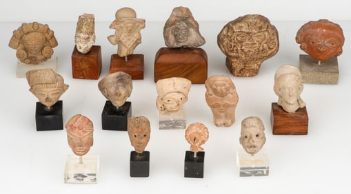 Group of 15 Ancient Ethnographic Clay Heads and Figures