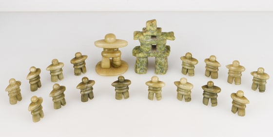 Collection of 18 Inuit Carved Serpentine Inuksuit