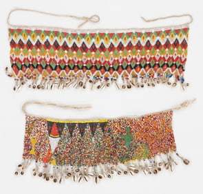 2 African Kirdi Cache-Sexe Beaded Apron, Cameroon, Early/Mid 20th C.