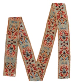 Long Antique Woven Tapestry Border Fragment, France, 18th C., L: 17'2''