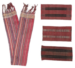 4 Chin Cotton Breast Cloths and Long Woven Cloth, Burma, Mid 20th C.