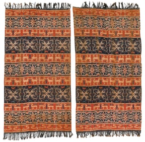 Rare Pair of Sumba Hinggi Kombu Cloths, Indonesia, Early 20th C., 4'2'' x 7'8''