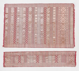 2 Vintage Indonesian Metallic Thread Textiles, 3'3'' x 5'1''