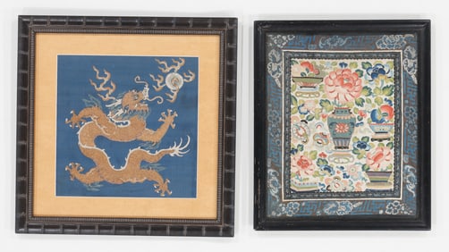 2 Antique Chinese Silk Framed Embroideries