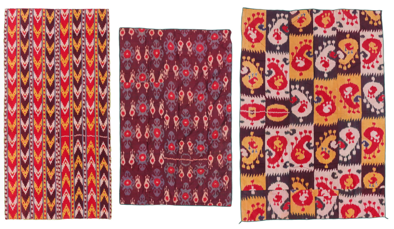 3 Antique Silk Ikat Panels, Uzbekistan (1 of 5)