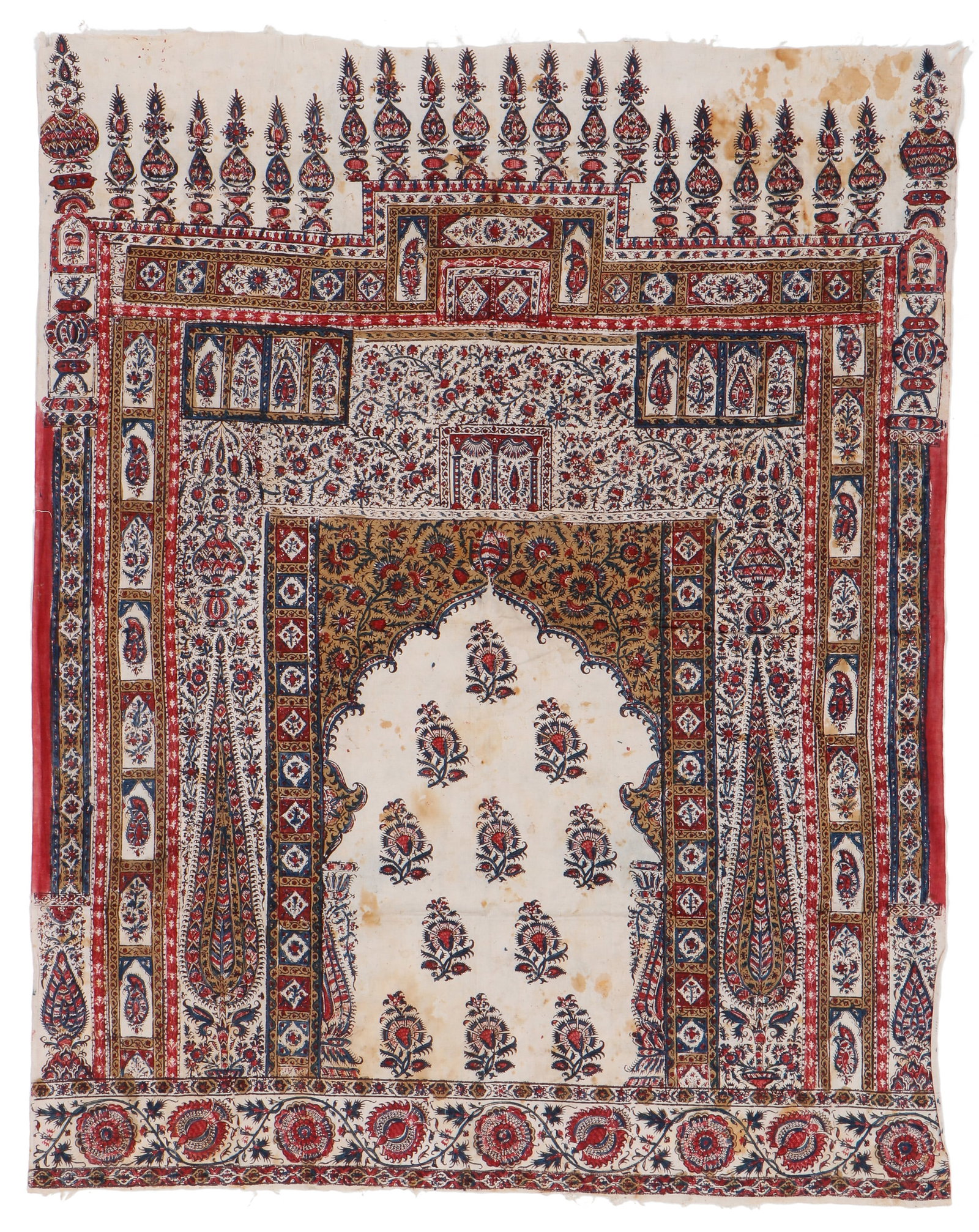 Antique Persian Prayer Arch Kalimkari, Late 19th C.: Antique Persian Prayer Arch Kalimkari, Late 19th C. Cotton. Size: 2'11'' x 3'8'' (89 x 112 cm)