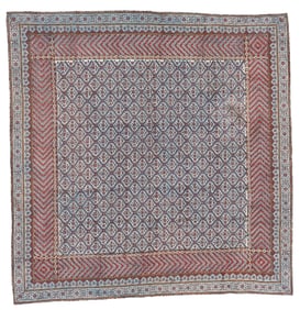 Antique Block Print Cotton Textile, India, 3'7'' x 3'7''