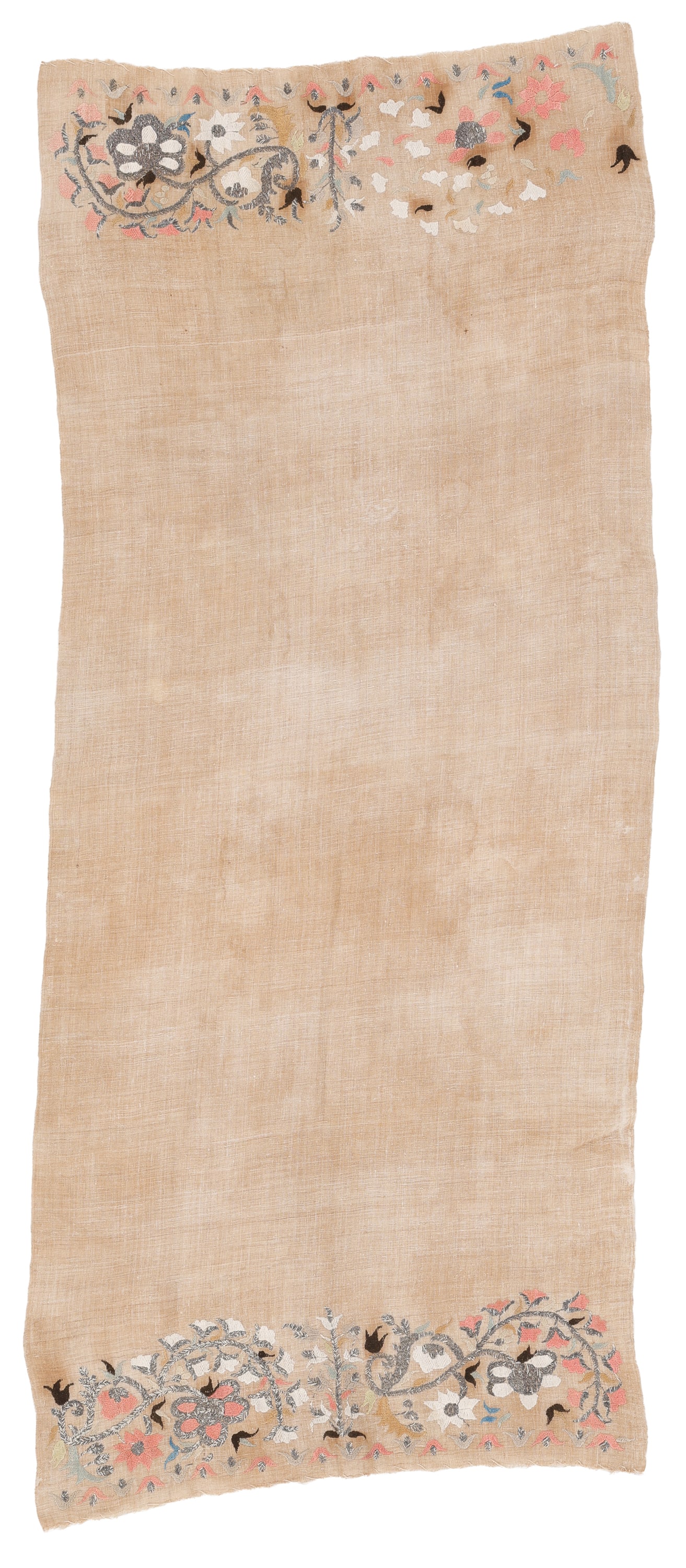 Ritual Embroidered Towel, Turkey, 19th C., 1'9'' x 4'2'': Ritual Embroidered Towel, Turkey, 19th C. Silk on Linen. Size: 1'9'' x 4'2'' (53 x 127 cm).
