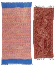 2 Kashmiri Antique Embroidered Shawls, 6'4'' x 3'0''