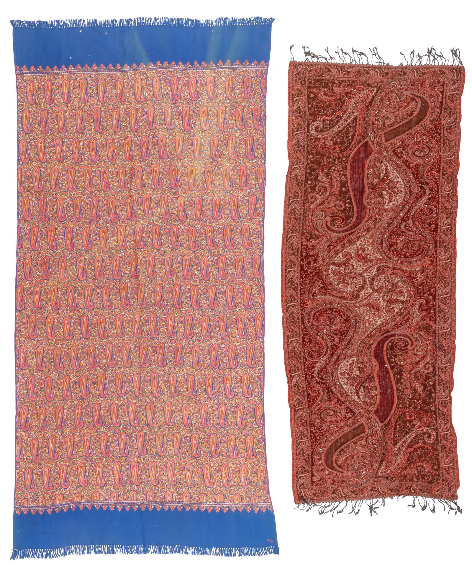 2 Kashmiri Antique Embroidered Shawls, 6'4'' x 3'0'' (1 of 5)