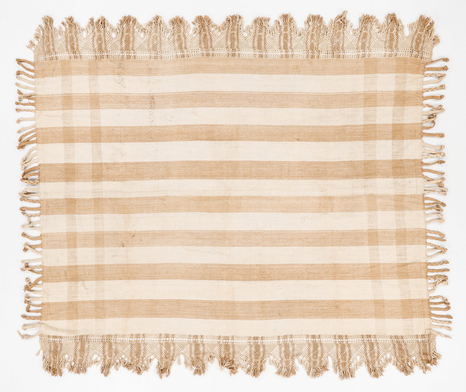 Cotton Kilim with Crochet and Braided Sides, Early 20th C., 4'9'' x 6'9'': Cotton Kilim with Crochet and Braided Sides, Early 20th C. Size: 4'9'' x 6'9'' (145 x 206 cm).