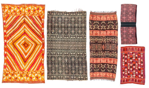 Collectors Lot of 5 Textiles, India and Indonesia, Early/Mid 20th C., 4'8'' x 8'10''