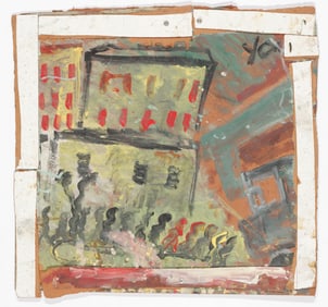 Purvis Young (1943-2010) "Procession in the City" Painting, 25'' x 25"