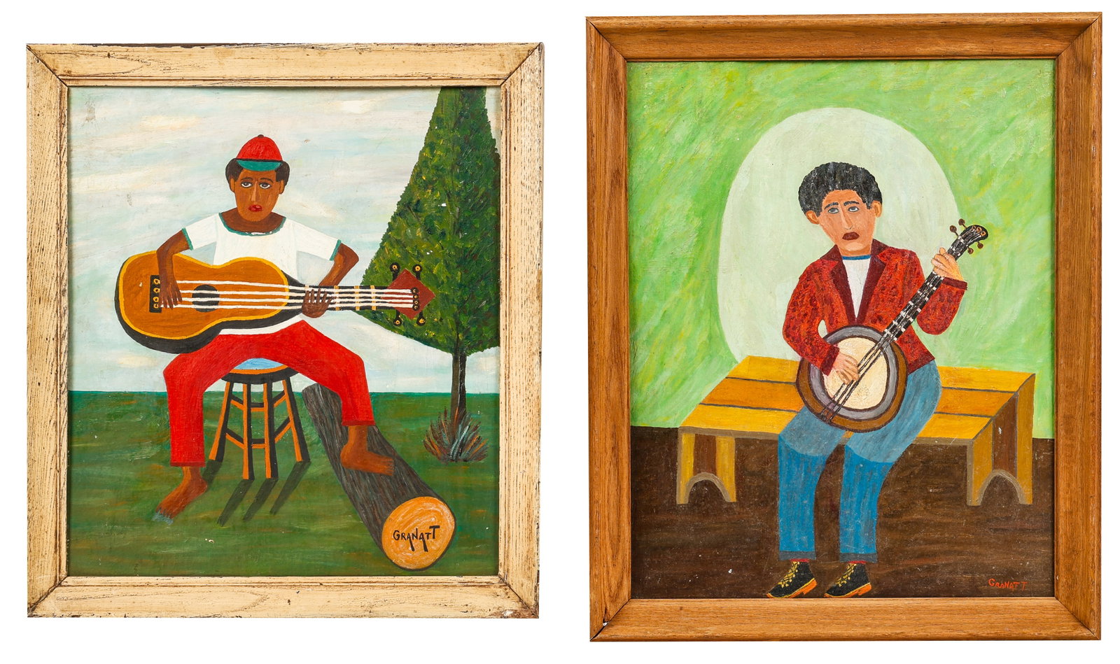 Samuel Granatt (1894-1969) 2 Paintings: Samuel Granatt (American, 1894-1969) 2 oil paintings on canvas board, signed. Framed. Sizes: 1) 18.25'' x 16'', 46 x 41 cm (board); 20.75'' x 18.75'', 53 x 48 cm (frame); 2) 20'' x 16'', 51 x 41 cm (b