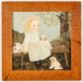 Jeanne Davies (b. 1936) "Young Girl with Three Dogs"