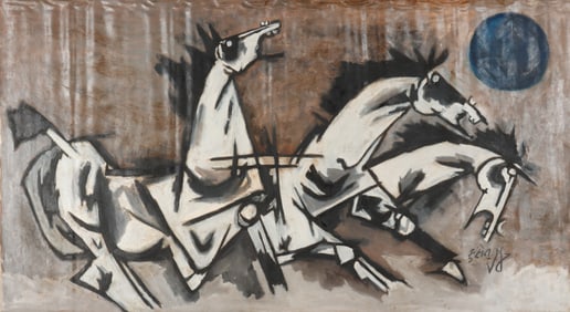 Maqbool Fida Husain (1915-2011) Painting (Horses)