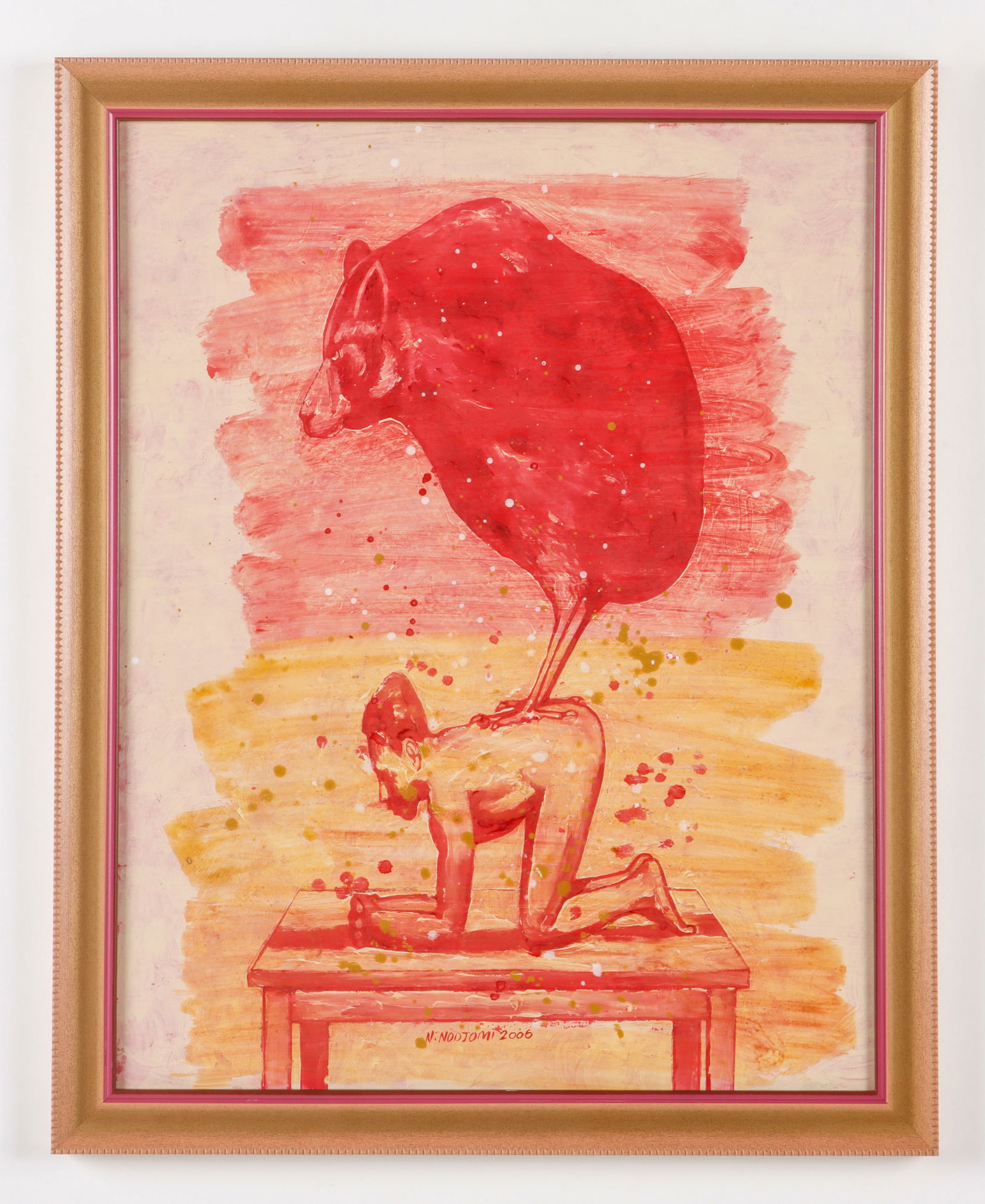 Nikzad "Nicky" Nodjoumi (Iranian, b. 1942) Painting, 2006: Nikzad "Nicky" Nodjoumi (Iranian, b. 1942) Untitled, 2006, gesso and gauche painting on paper, signed and dated. Framed. Size: 27'' x 21'', 69 x 53 cm (sight); 30.5'' x 24.75'', 77 x 63 cm (frame). Pr