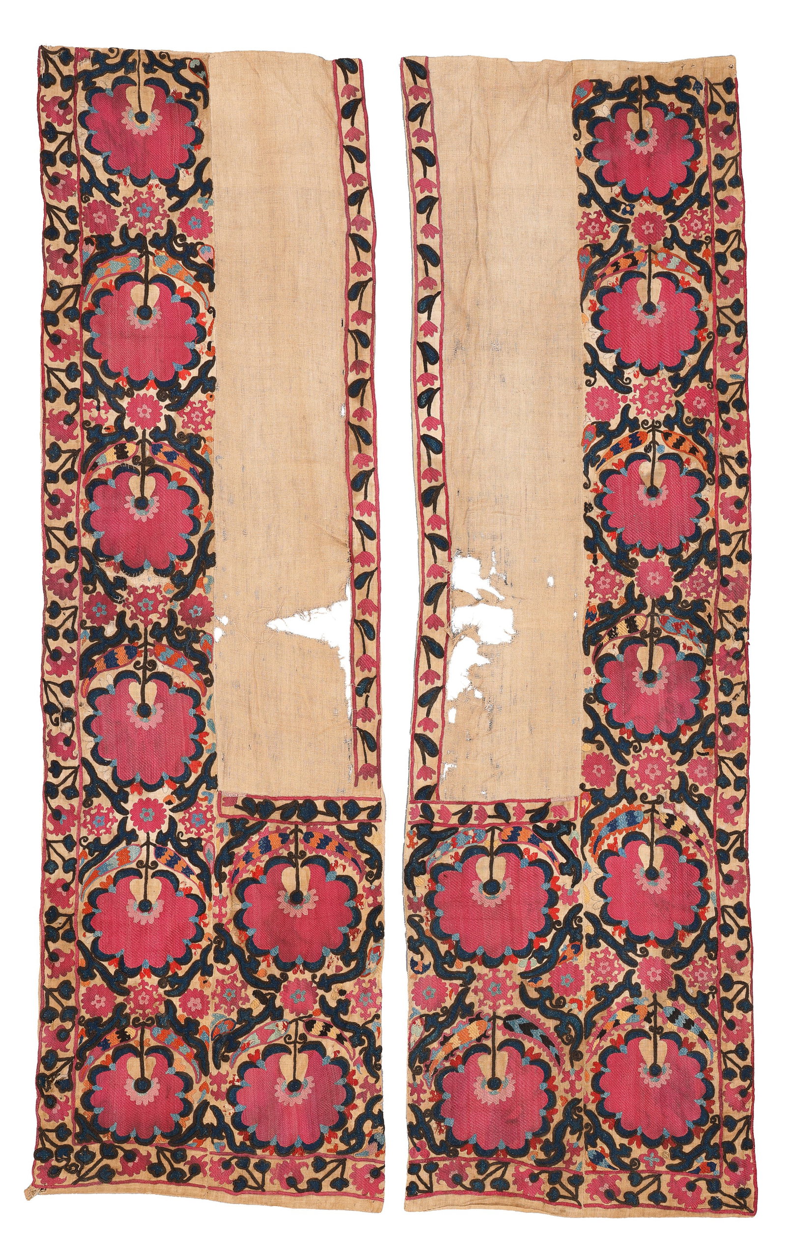 Double Panel Suzani Hanging, Uzbekistan, 19th C., 2'1'' x 7'3'' (1 of 4)