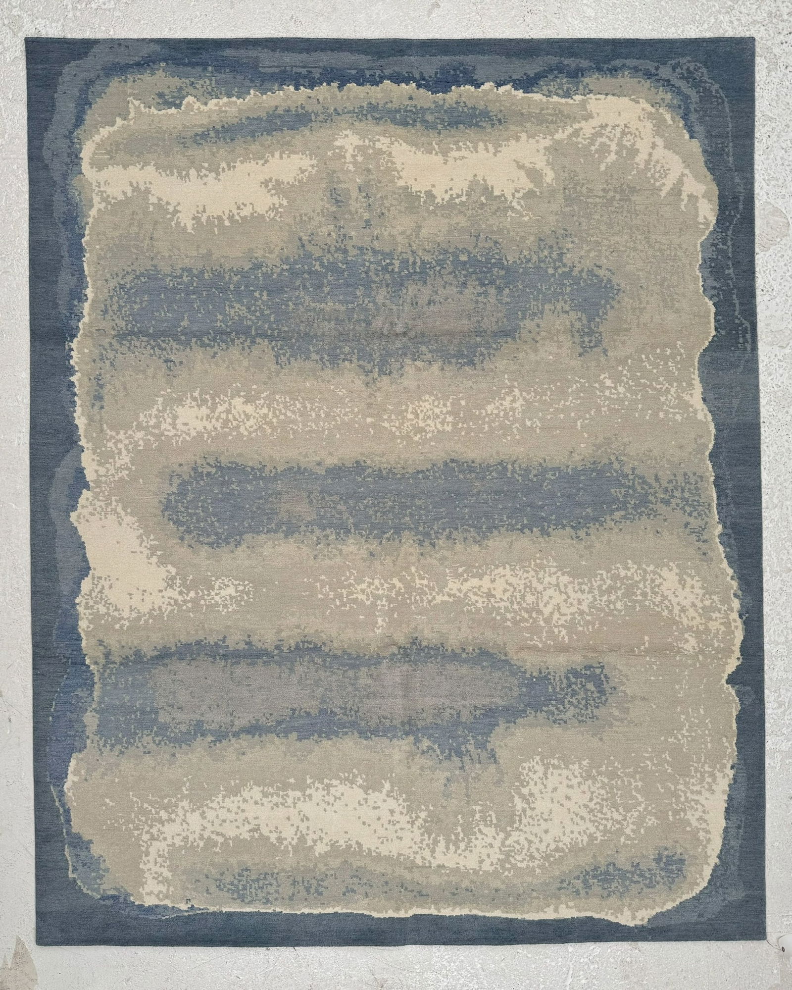 Inkwash Blue Grey Rug, Nepal, 8'0'' x 10'0'': Inkwash Blue Grey Rug, Nepal, Contemporary, 8'0'' x 10'0'' (244 x 305 cm). Hand-Knotted, 60 % Wool. 40% Silk. Free Shipping and Insurance to Buyers in the 48 states. Rugs are shipped approximately 48-