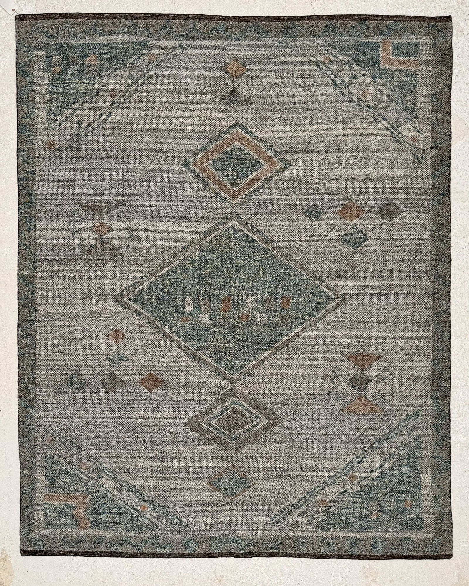 Anahita Grey Orange Rug, India, 8'0'' x 10'0'': Anahita Grey Orange Rug, India, Contemporary, 8'0'' x 10'0'' (244 x 305 cm). Hand-Knotted Wool. Free Shipping and Insurance to Buyers in the 48 states. Rugs are shipped approximately 48-72 hours after