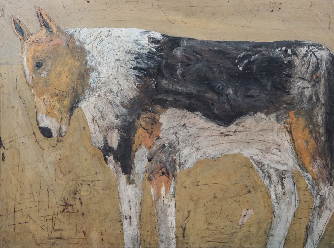 006: Terry Turrell (American, b. 1946): Terry Turrell (American, b. 1946), "Dog", Oil on Wood. Size: 23.25 x 29.25 inches (frame).