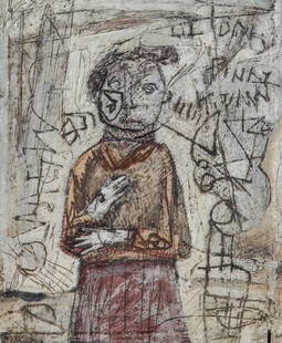 009: Terry Turrell (American, b. 1946): Terry Turrell (American, b. 1946), "Penny Watson", 1999. Oil and enamel on wood with found tin framing. Size: 13 x 11 inches (overall). Label: American Primitive Gallery, New York.