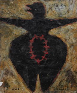 012: Larry Calkins (American, b. 1955): Larry Calkins (American, b. 1955), "Wife", mixed media, 1994. Size: 8.5 x 7 (sheet), 13 x 12 (frame).