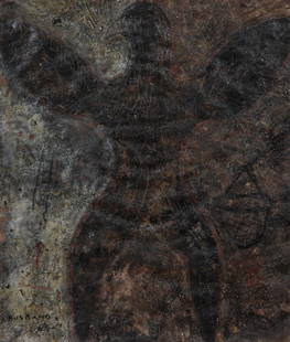 013: Larry Calkins Larry Calkins (American, b. 1955): Larry Calkins (American, b. 1955), "Husband", 1994. Mixed media on paper. Size: 8.25 x 7 inches (sheet), 13 x 12 (frame).