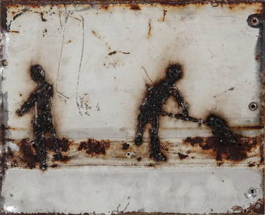 015: Scott Griffin (Canadian, b. 1970): Scott Griffin (Canadian, b. 1970), "Clearing the Way", 2003. Enamel and Solder on found metal. Size: 11.75 x 13.25 inches (overall).