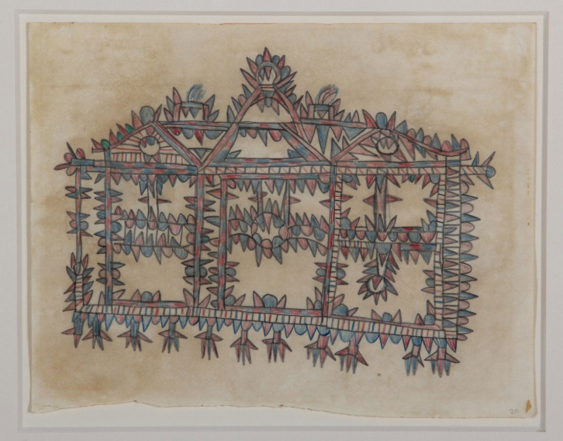 019: Frank Jones (American, 1900-1969): Frank Jones (American, 1900-1969), Untitled, colored pencil on paper, 1960, 8 1/4 inches x 10 1/2 inches. Frame size: 14 1/2 inches x 16 3/4 inches 1 1/2 inches.Provenance: Janet Fleisher Gallery.