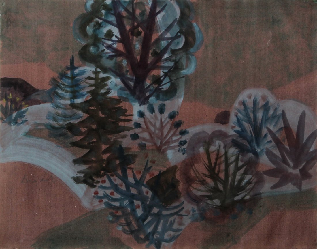 050: Hans Christoph Drexel Landscape Painting: Hans Christoph Drexel (German, 1886-1979), watercolor and gouache on paper, circa 1948-1953, signed lower left. Size: 19 x 24.5 inches (sheet), 23.5 x 29 x 1.7 inches (frame).