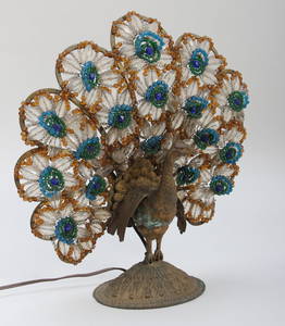 293: Victorian Style Metal Peacock Lamp