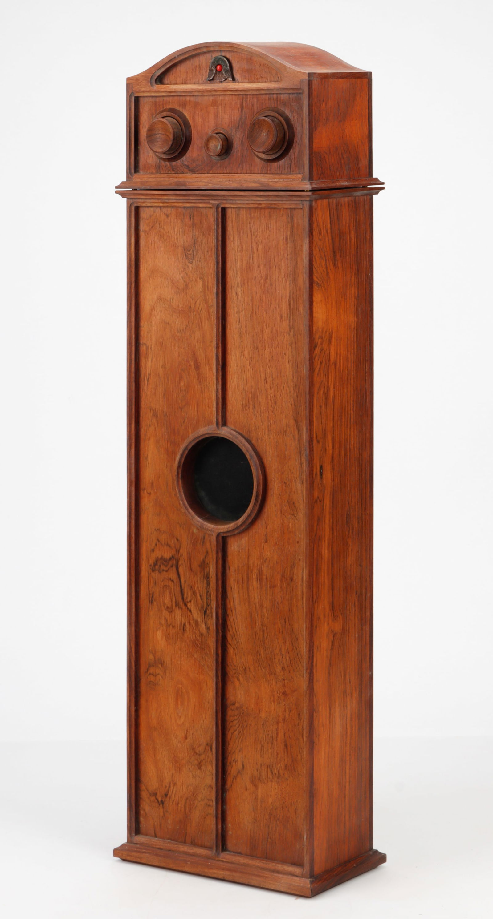 Dennis Meyer (American, 20th/21st C.): Dennis Meyer (American, 20th/21st C.) Tall Case Radio (currently not functional). Mixed wood. Size: 38.5'' x 11'' x 6'' (98 x 28 x 15 cm). Property from the Robert L. Pfannebecker Collection