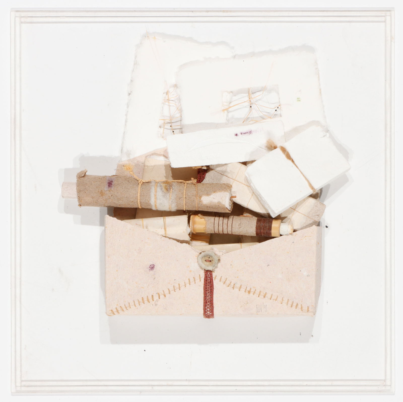 Felt assemblage contemporary art in plexiglass box (1 of 3)