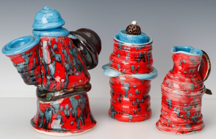 Joyce Moty (American, 20th C.)  3-Piece Art Pottery Set