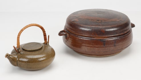 Contemporary Art Pottery Teapot and Covered Bowl